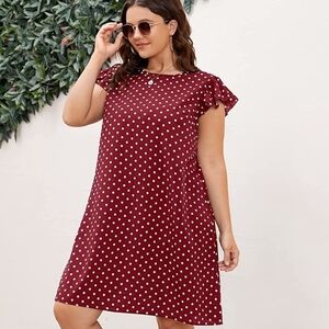 Plus Size Women's Polka Dot Round Neck Casual Dress